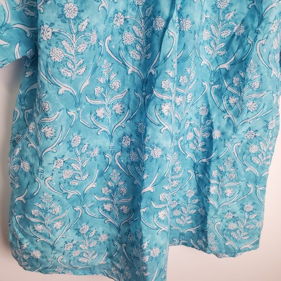 Soft Surroundings Blue Floral Boho Cotton Peasant Blouse Size XL - Picture 5 of 7